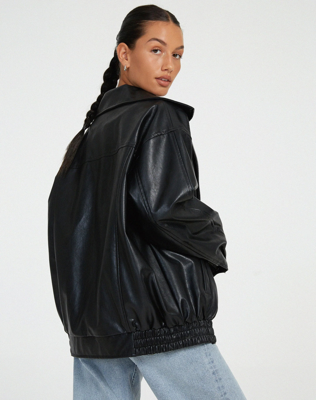 Bianca | Women's Oversized Bomber Jacket Zip Up Ribbed Trim