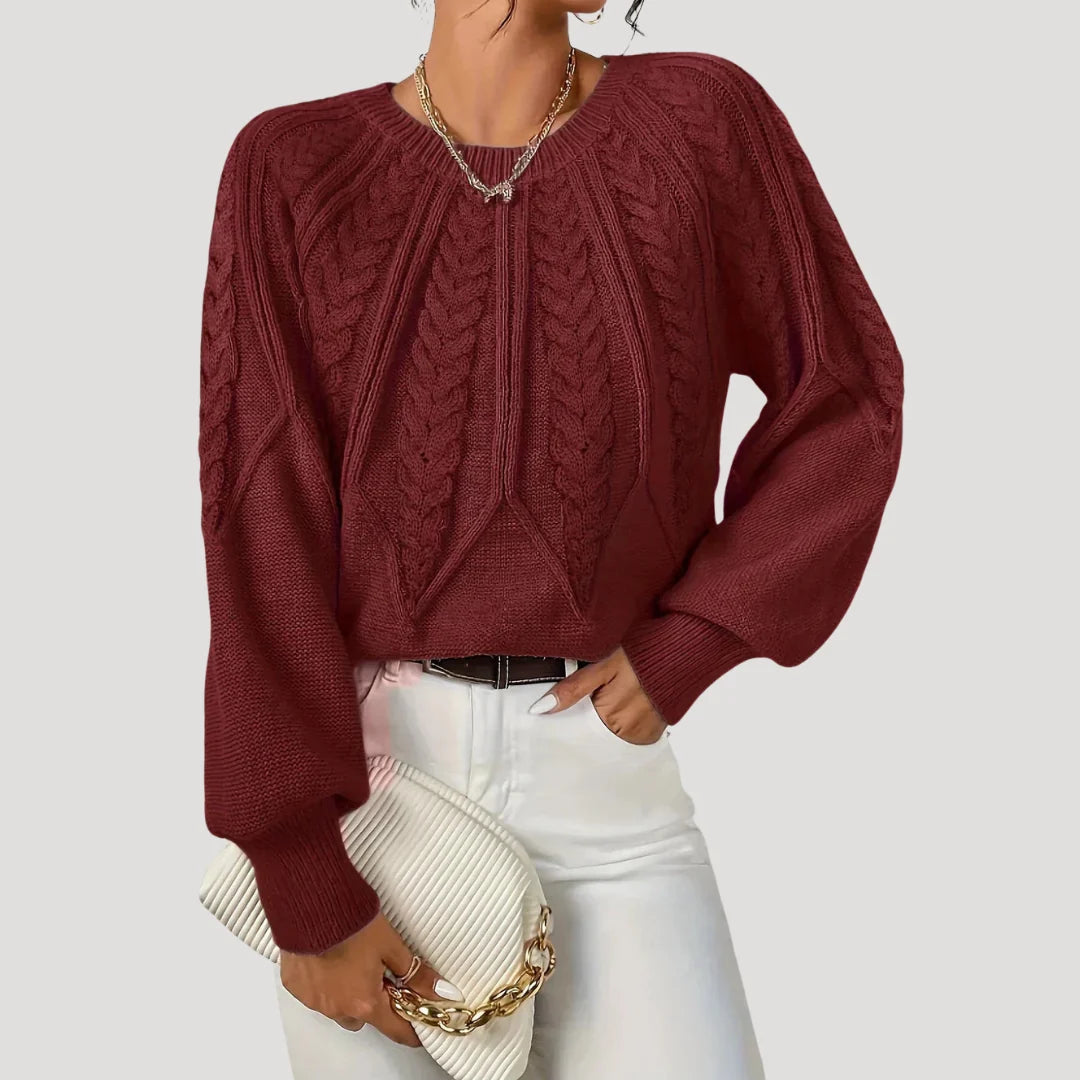 Brittany | Women's Cable-Knit Balloon-Sleeve Jumper