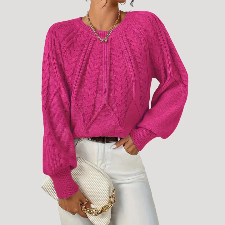 Brittany | Women's Cable-Knit Balloon-Sleeve Jumper
