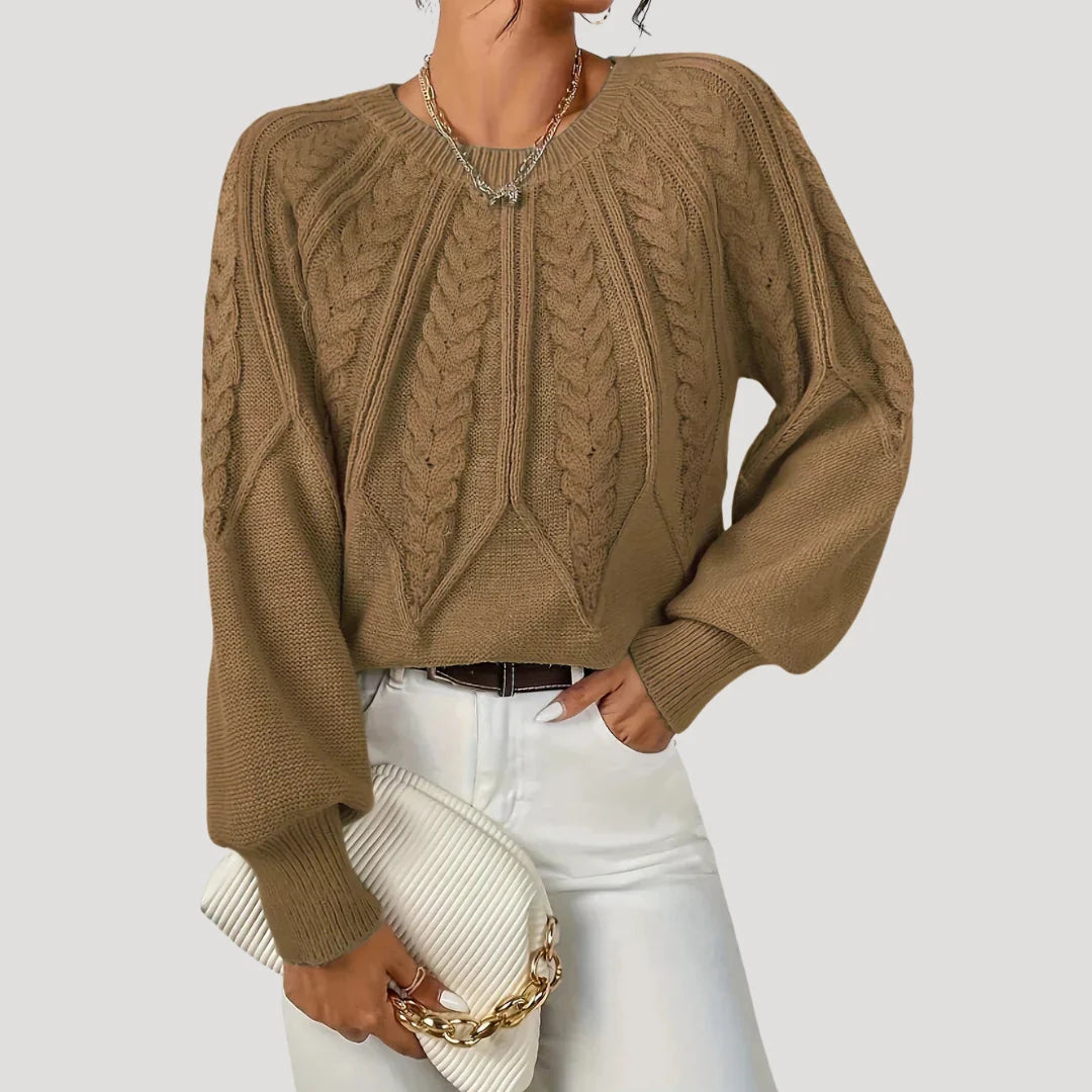 Brittany | Women's Cable-Knit Balloon-Sleeve Jumper