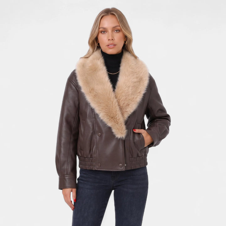 Bryony | Women's Shawl Collar Faux Leather Bomber Jacket