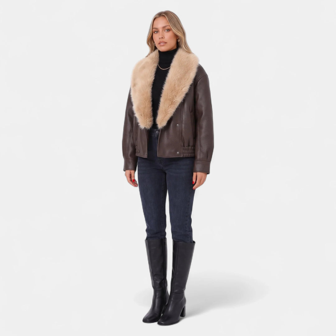 Bryony | Women's Shawl Collar Faux Leather Bomber Jacket