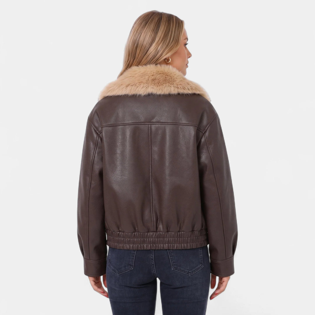 Bryony | Women's Shawl Collar Faux Leather Bomber Jacket