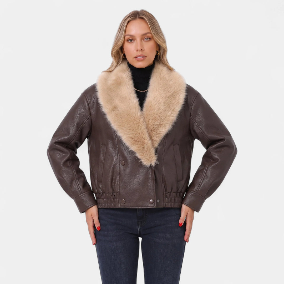 Bryony | Women's Shawl Collar Faux Leather Bomber Jacket