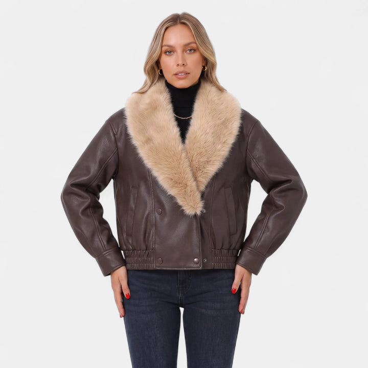 Bryony | Women's Shawl Collar Faux Leather Bomber Jacket