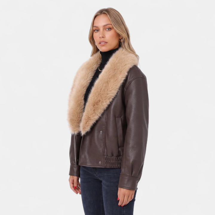 Bryony | Women's Shawl Collar Faux Leather Bomber Jacket