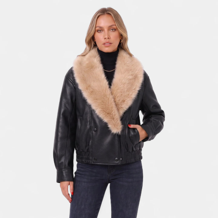 Bryony | Women's Shawl Collar Faux Leather Bomber Jacket