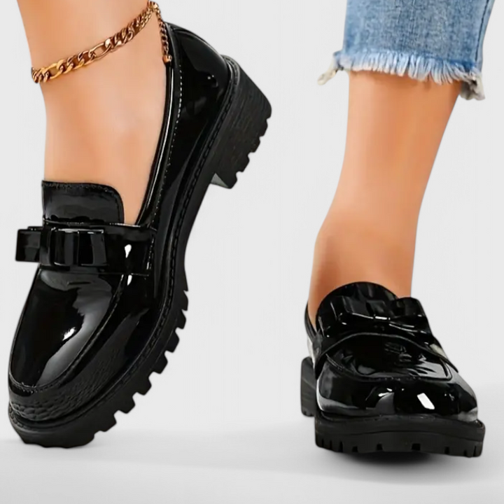 Cecilia - Bow Detail Block Heel Loafers