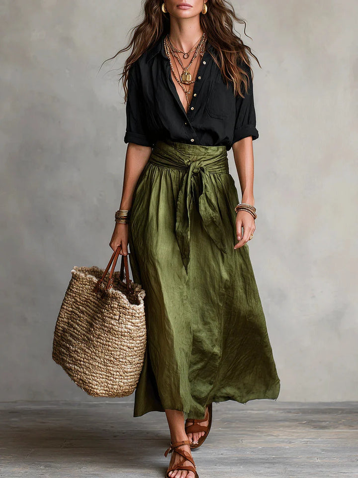 Charmaine | Women's Button-Up Shirt & Midi Skirt Set