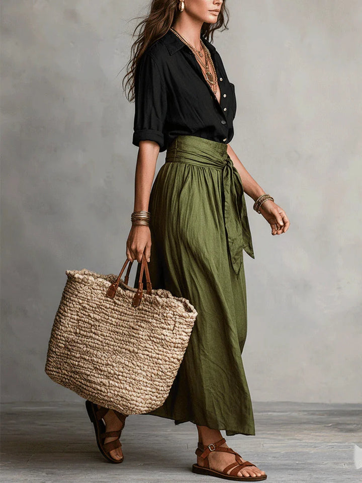 Charmaine | Women's Button-Up Shirt & Midi Skirt Set