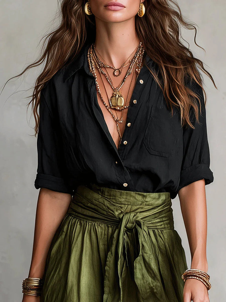 Charmaine | Women's Button-Up Shirt & Midi Skirt Set
