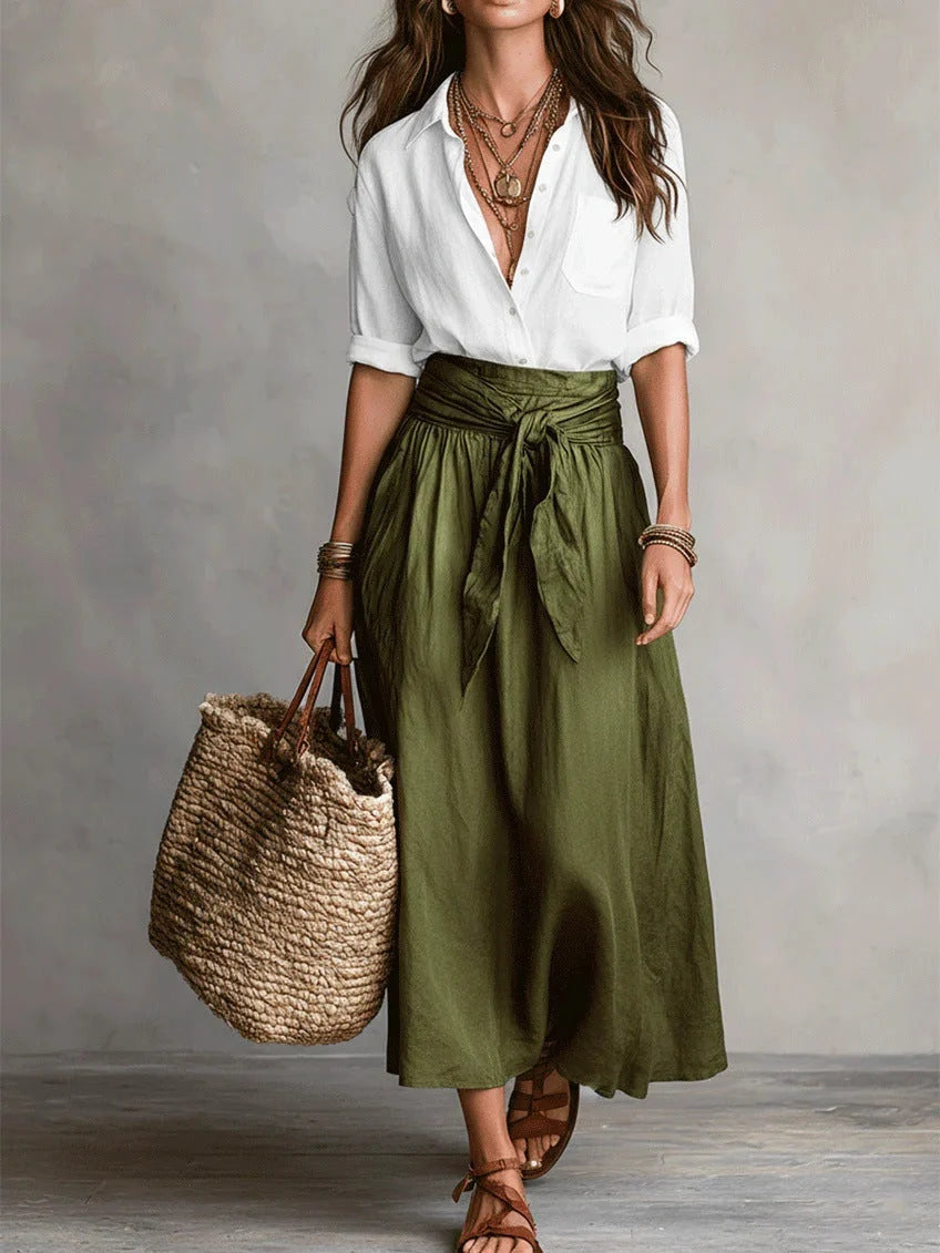 Charmaine | Women's Button-Up Shirt & Midi Skirt Set