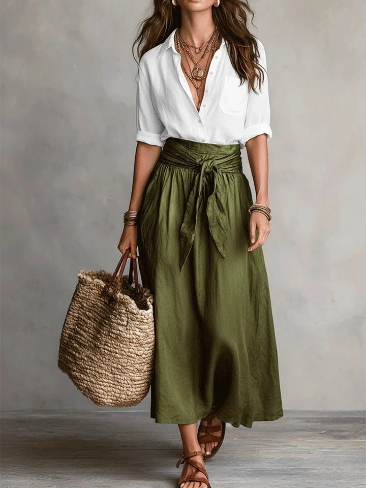 Charmaine | Women's Button-Up Shirt & Midi Skirt Set