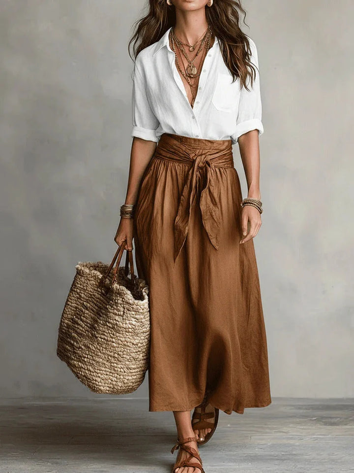Charmaine | Women's Button-Up Shirt & Midi Skirt Set