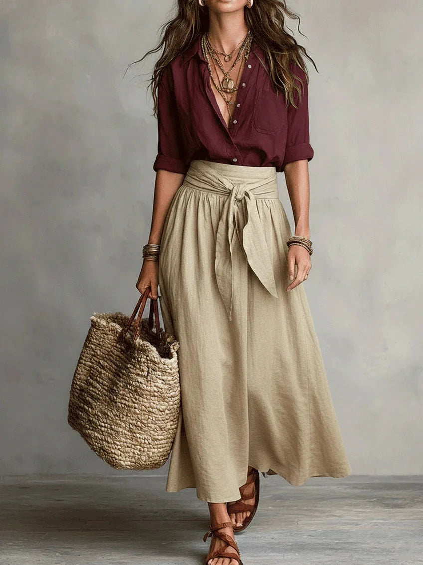 Charmaine | Women's Button-Up Shirt & Midi Skirt Set