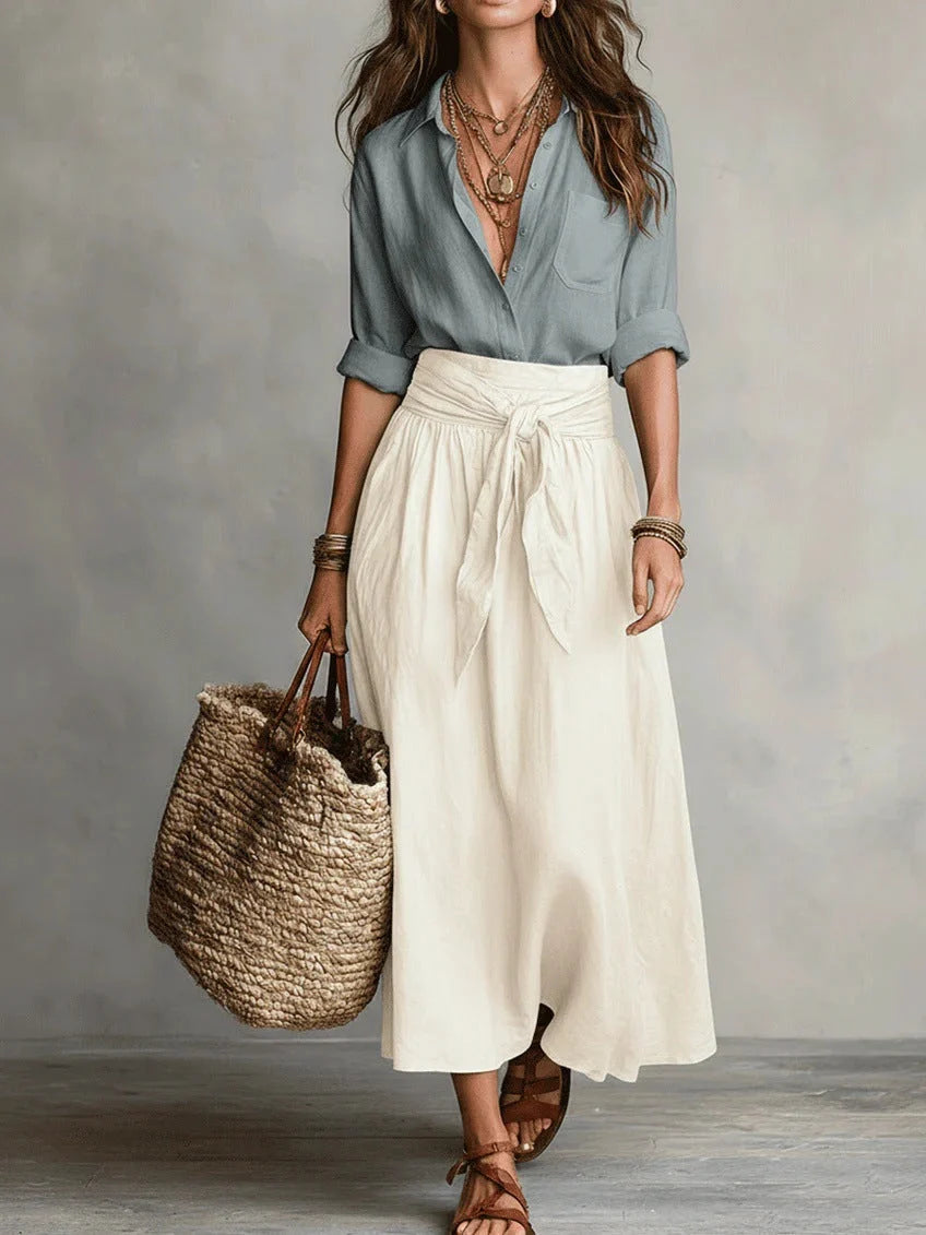 Charmaine | Women's Button-Up Shirt & Midi Skirt Set