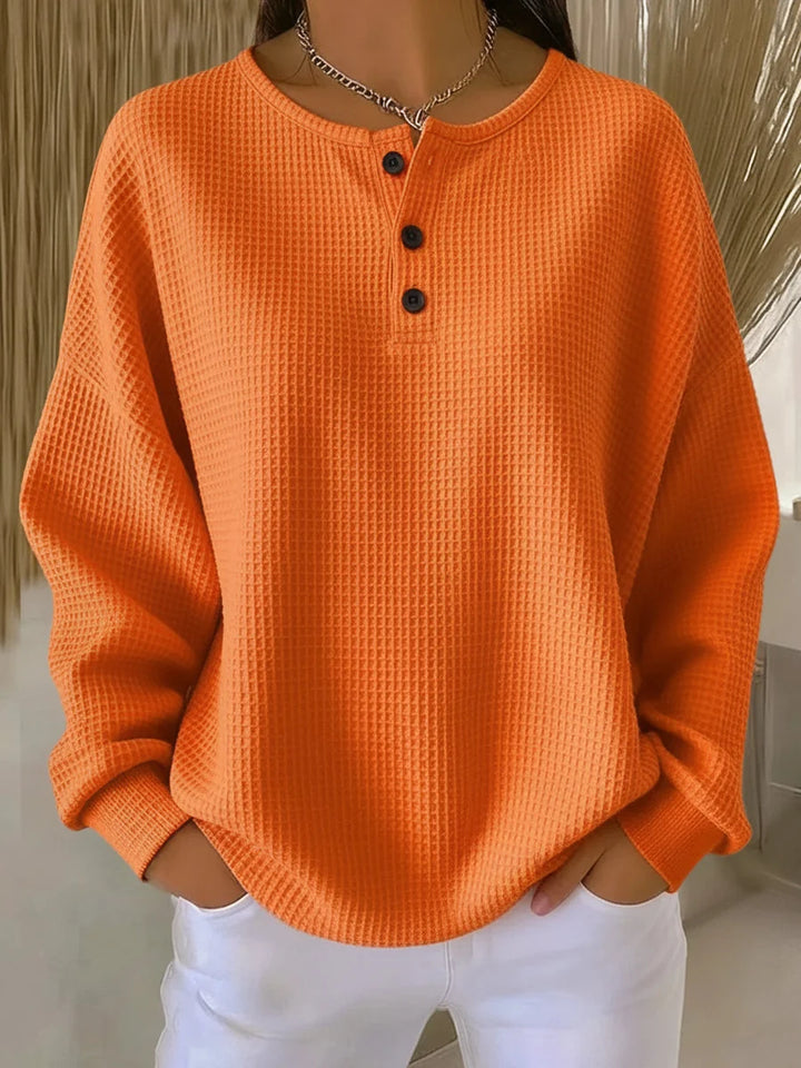 Christa | Women's Waffle-Knit Henley Sweatshirt