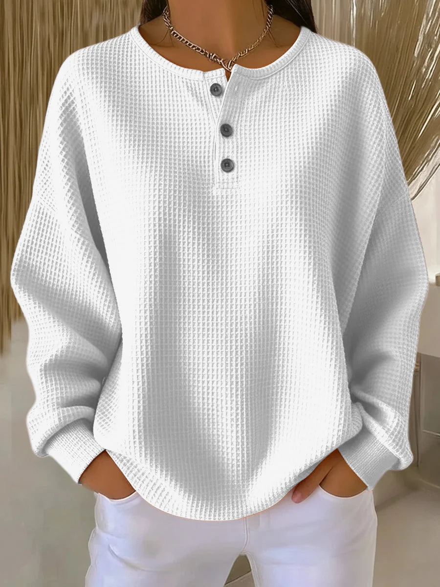 Christa | Women's Waffle-Knit Henley Sweatshirt