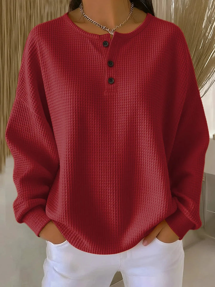 Christa | Women's Waffle-Knit Henley Sweatshirt