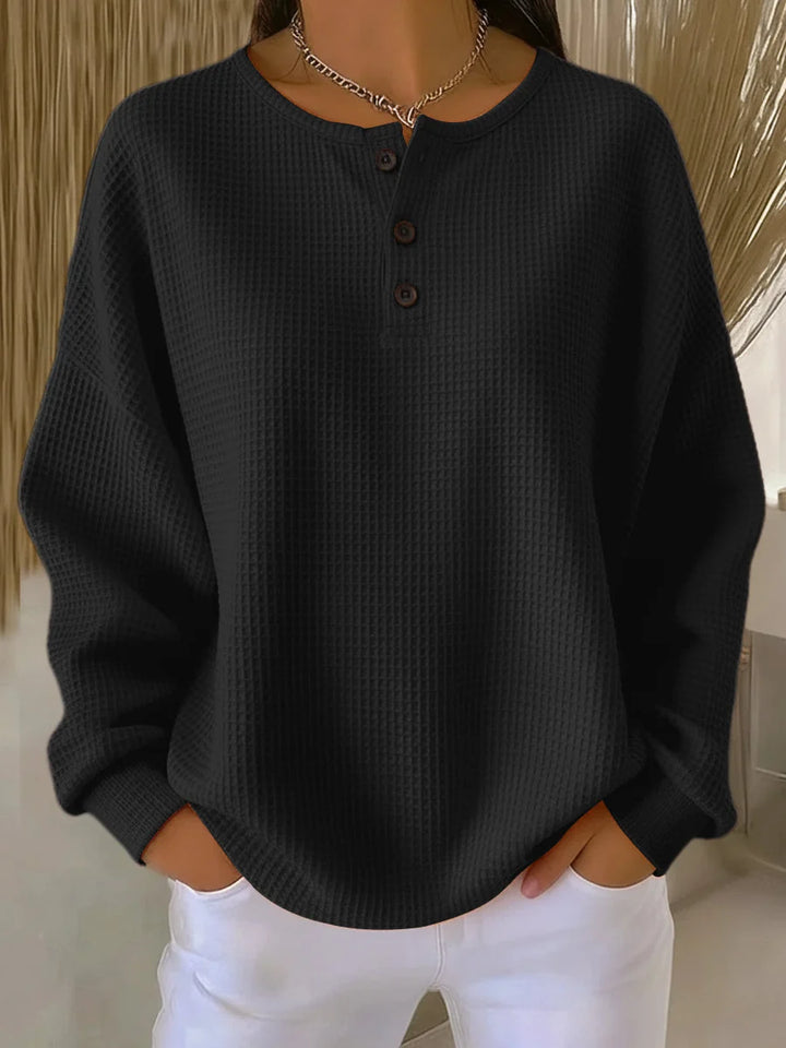 Christa | Women's Waffle-Knit Henley Sweatshirt