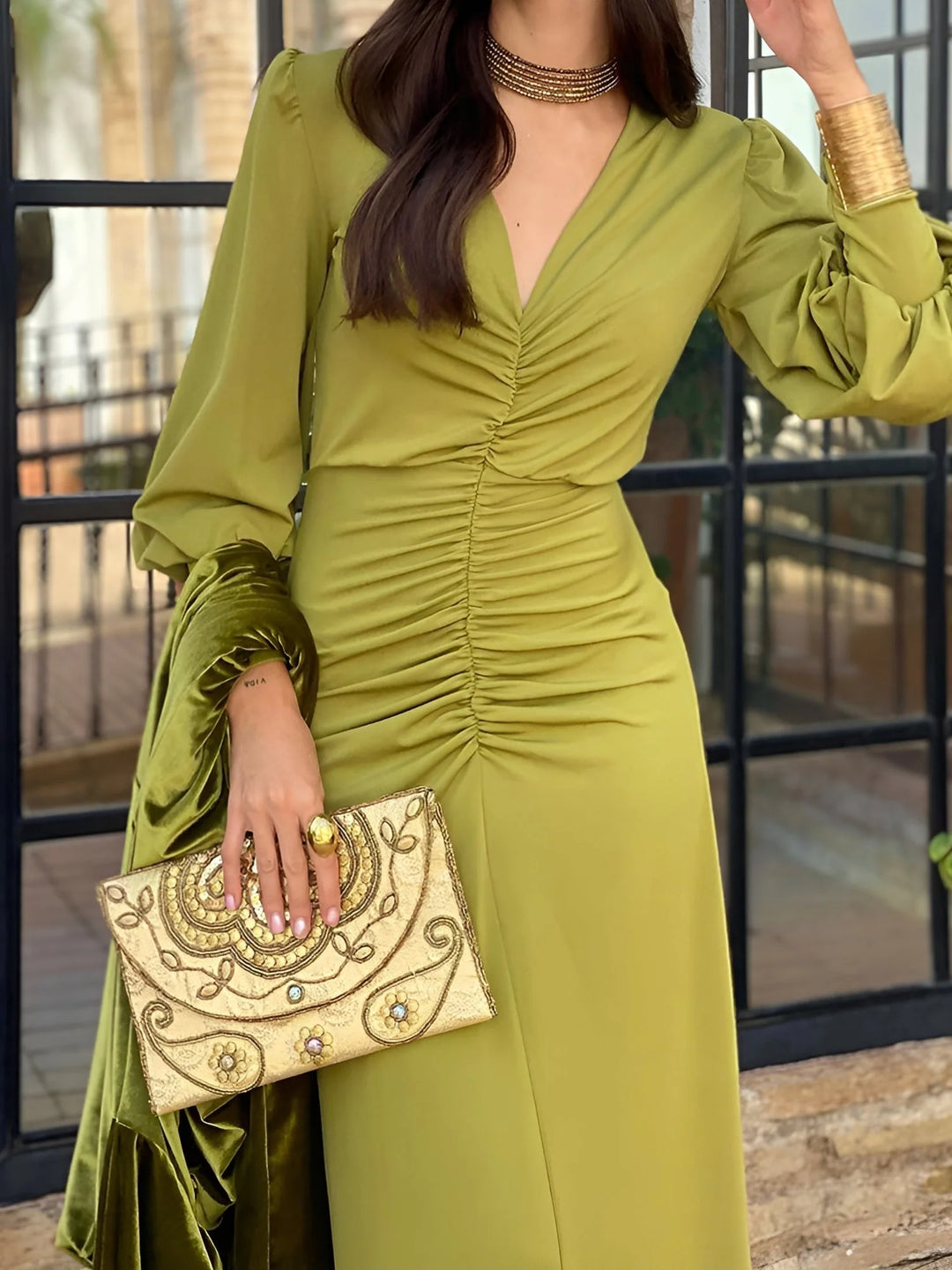 Claire | Women's Elegant Ruched V-Neck Maxi Dress