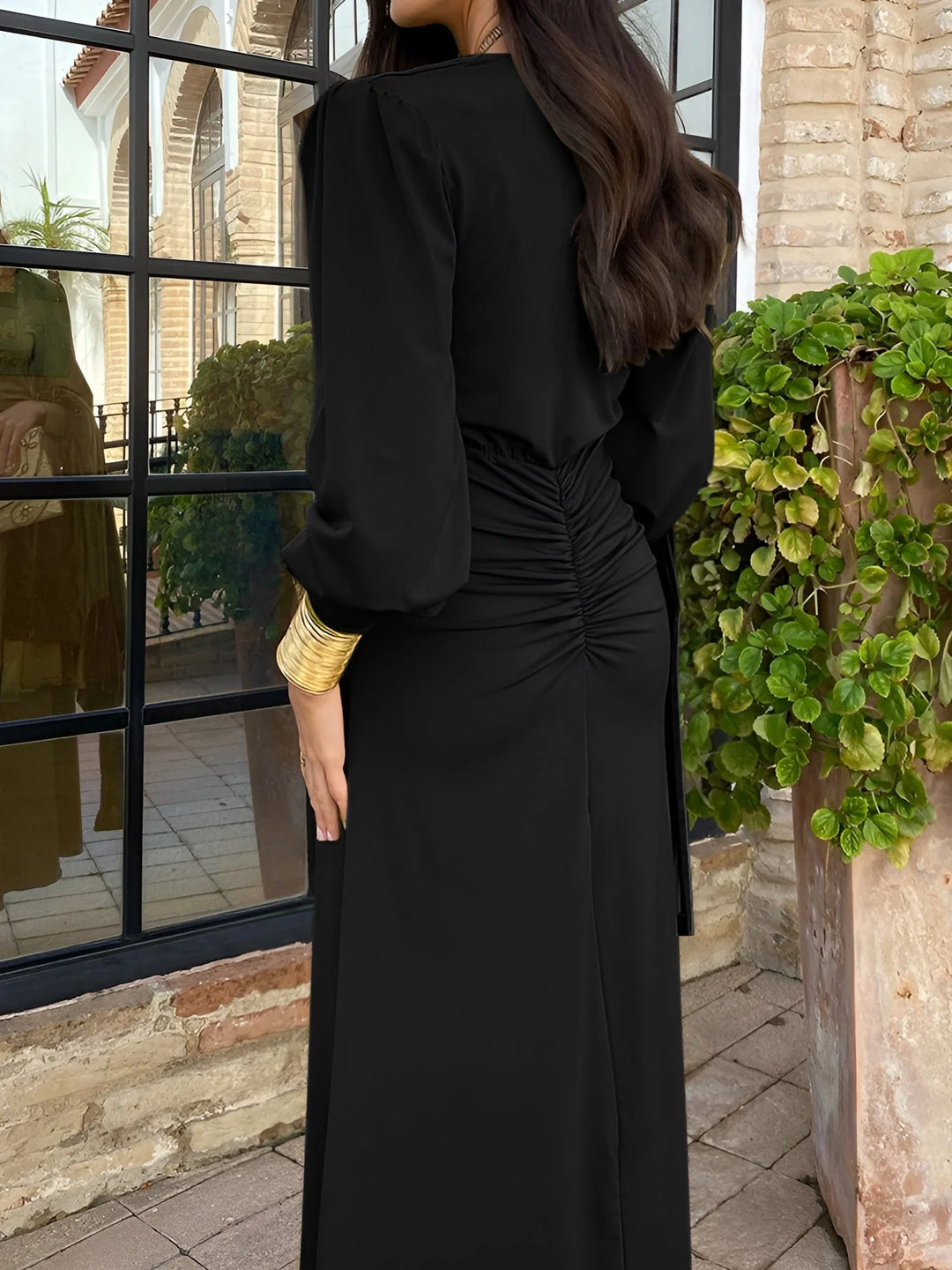 Claire | Women's Elegant Ruched V-Neck Maxi Dress