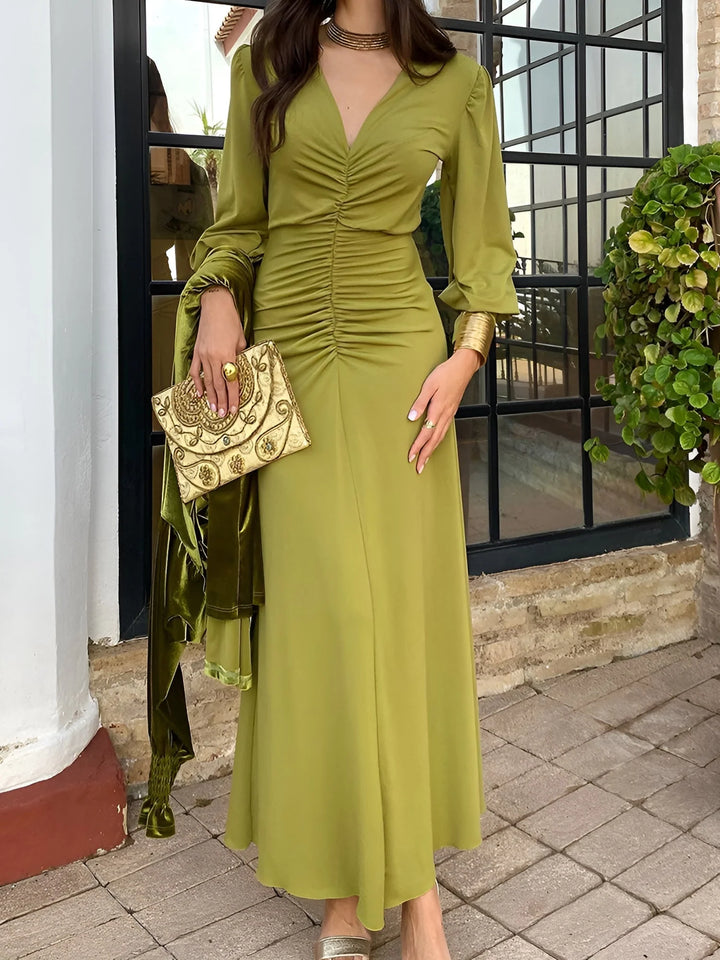 Claire | Women's Elegant Ruched V-Neck Maxi Dress
