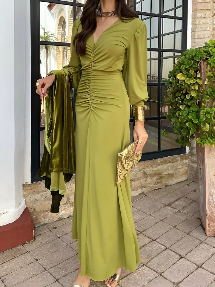 Claire | Women's Elegant Ruched V-Neck Maxi Dress