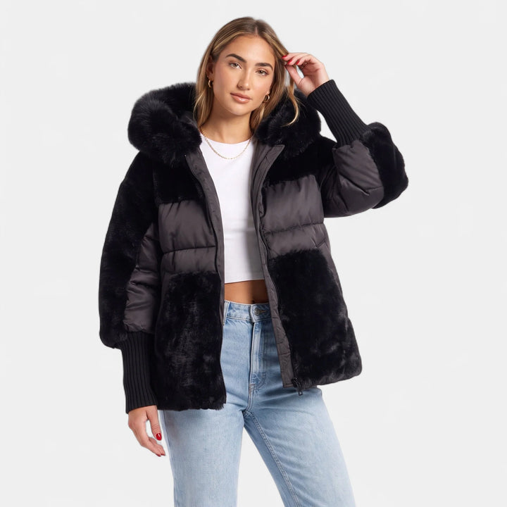 Coral | Women's Faux Fur Panel Hooded Puffer Jacket