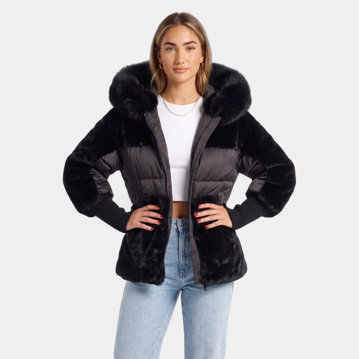 Coral | Women's Faux Fur Panel Hooded Puffer Jacket