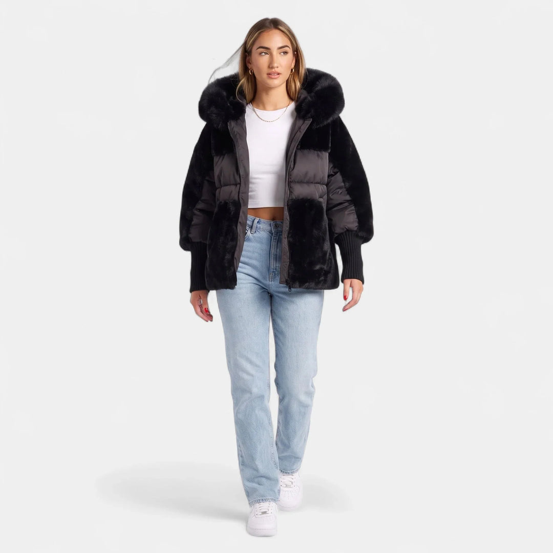 Coral | Women's Faux Fur Panel Hooded Puffer Jacket