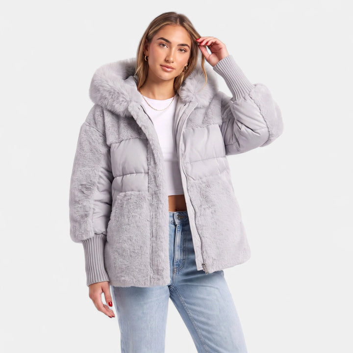 Coral | Women's Faux Fur Panel Hooded Puffer Jacket
