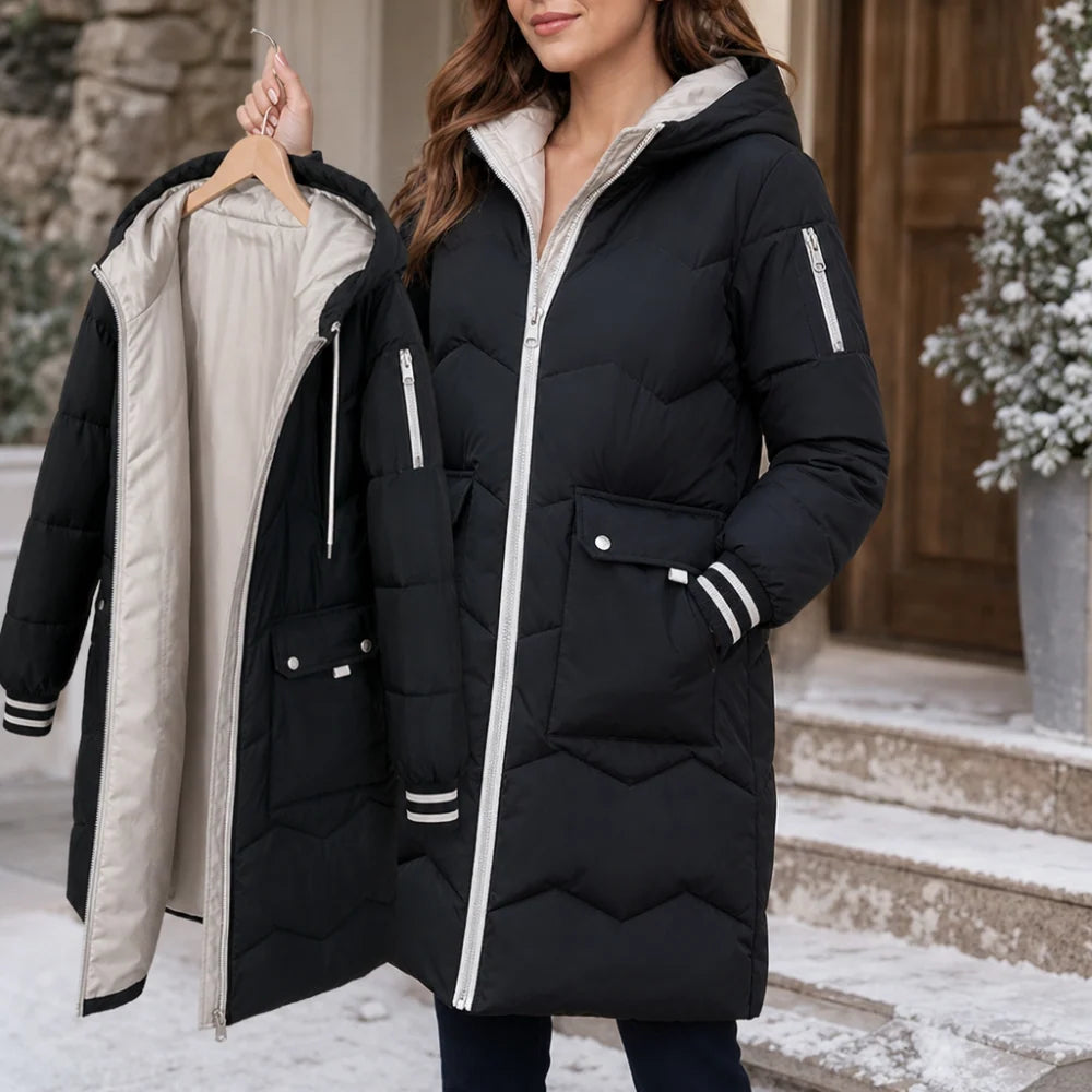 Cordelia | Women's Hooded Zip Up Mid Length Puffer Jacket