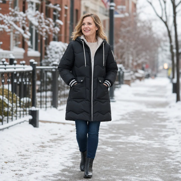 Cordelia | Women's Hooded Zip Up Mid Length Puffer Jacket