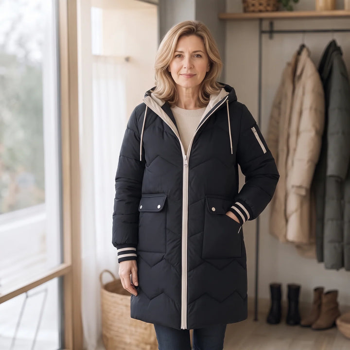 Cordelia | Women's Hooded Zip Up Mid Length Puffer Jacket