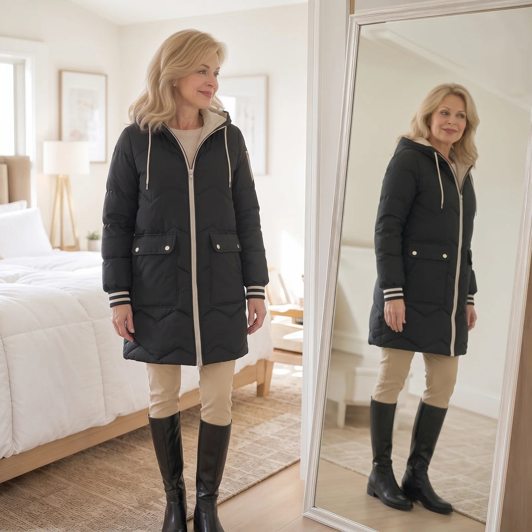 Cordelia | Women's Hooded Zip Up Mid Length Puffer Jacket