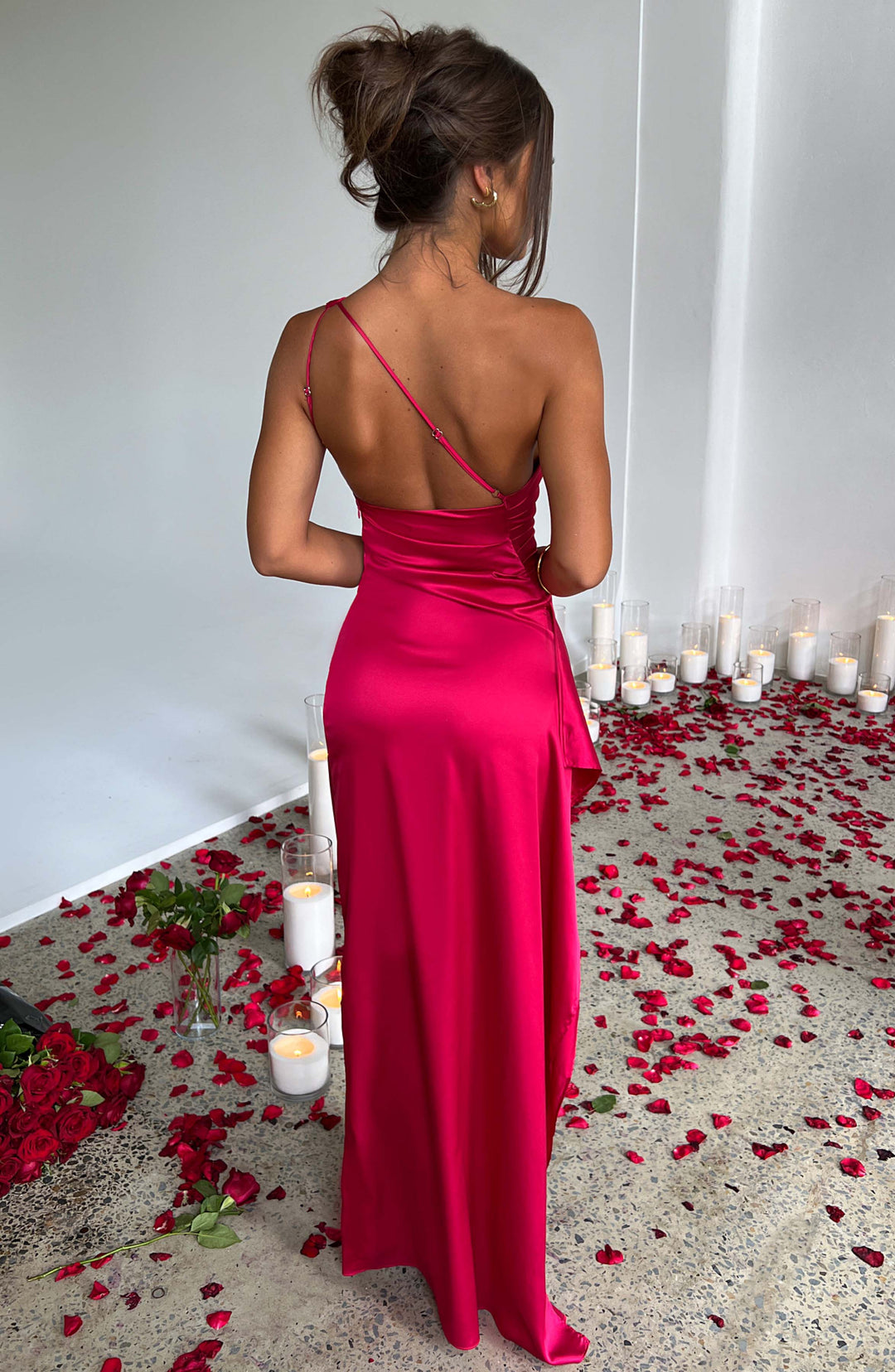 Corinna | Women's Satin High Slit One Shoulder Dress