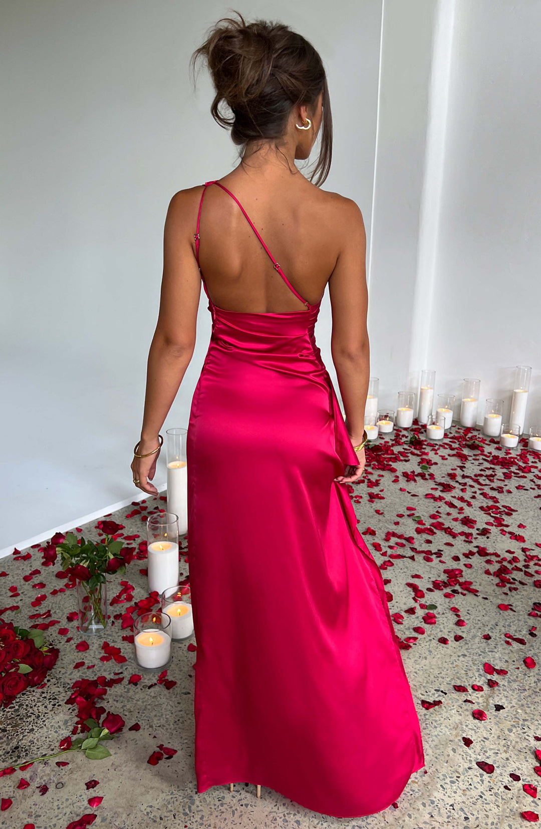 Corinna | Women's Satin High Slit One Shoulder Dress
