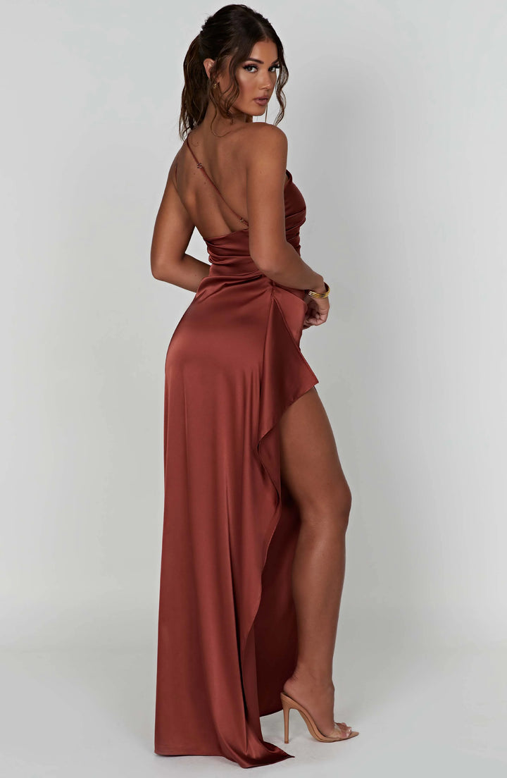 Corinna | Women's Satin High Slit One Shoulder Dress