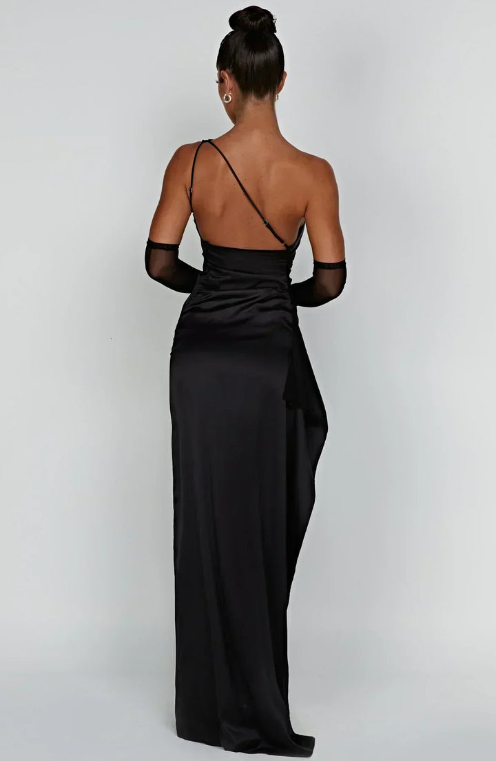 Corinna | Women's Satin High Slit One Shoulder Dress