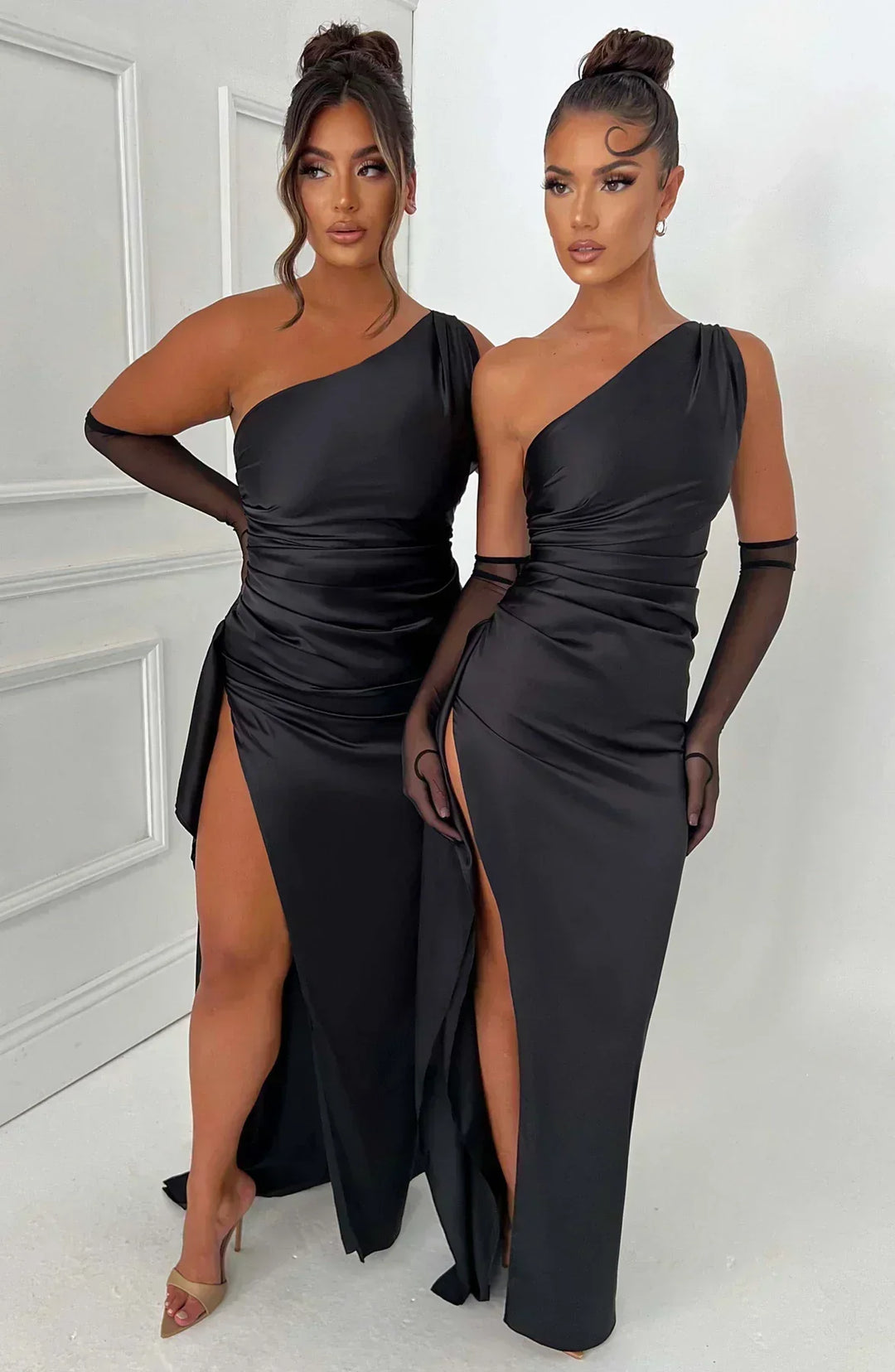 Corinna | Women's Satin High Slit One Shoulder Dress