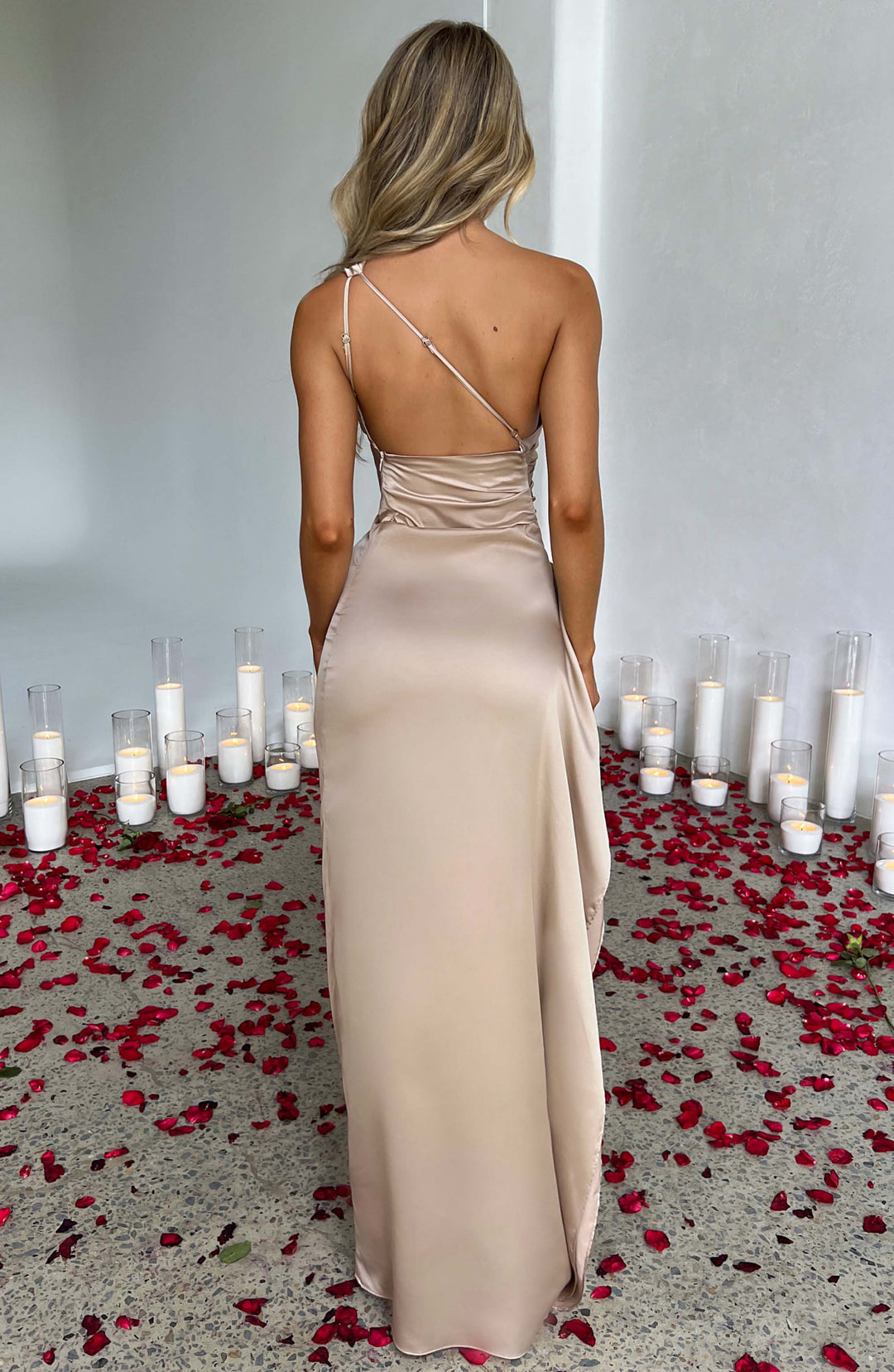 Corinna | Women's Satin High Slit One Shoulder Dress