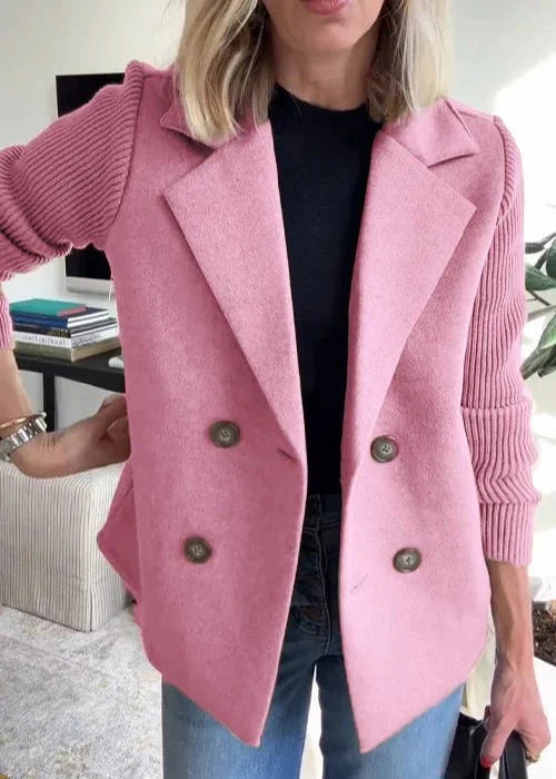 Cynthia | Women's Double-Breasted Blazer with Knit Sleeves