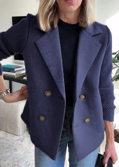 Cynthia | Women's Double-Breasted Blazer with Knit Sleeves