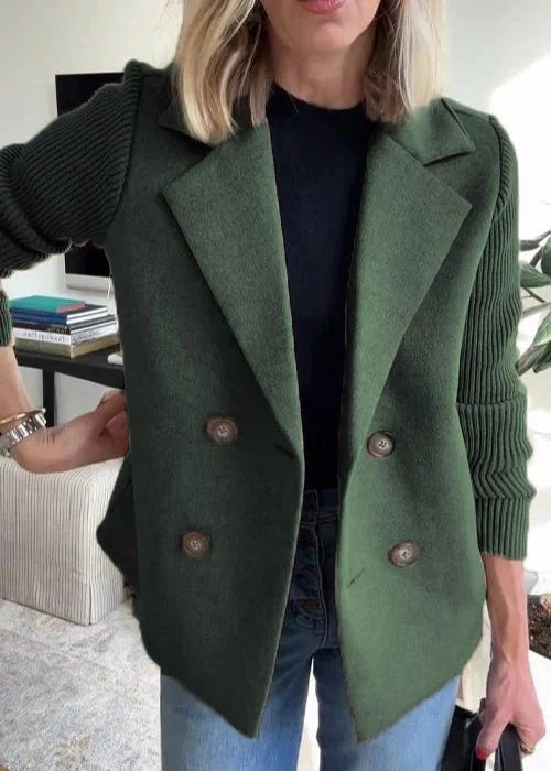 Cynthia | Women's Double-Breasted Blazer with Knit Sleeves