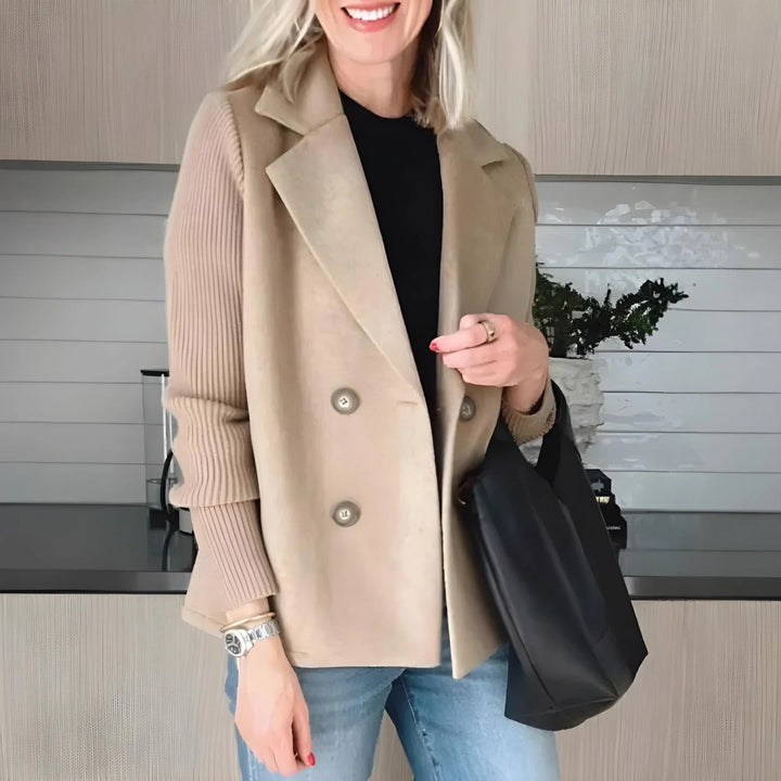 Cynthia | Women's Double-Breasted Blazer with Knit Sleeves