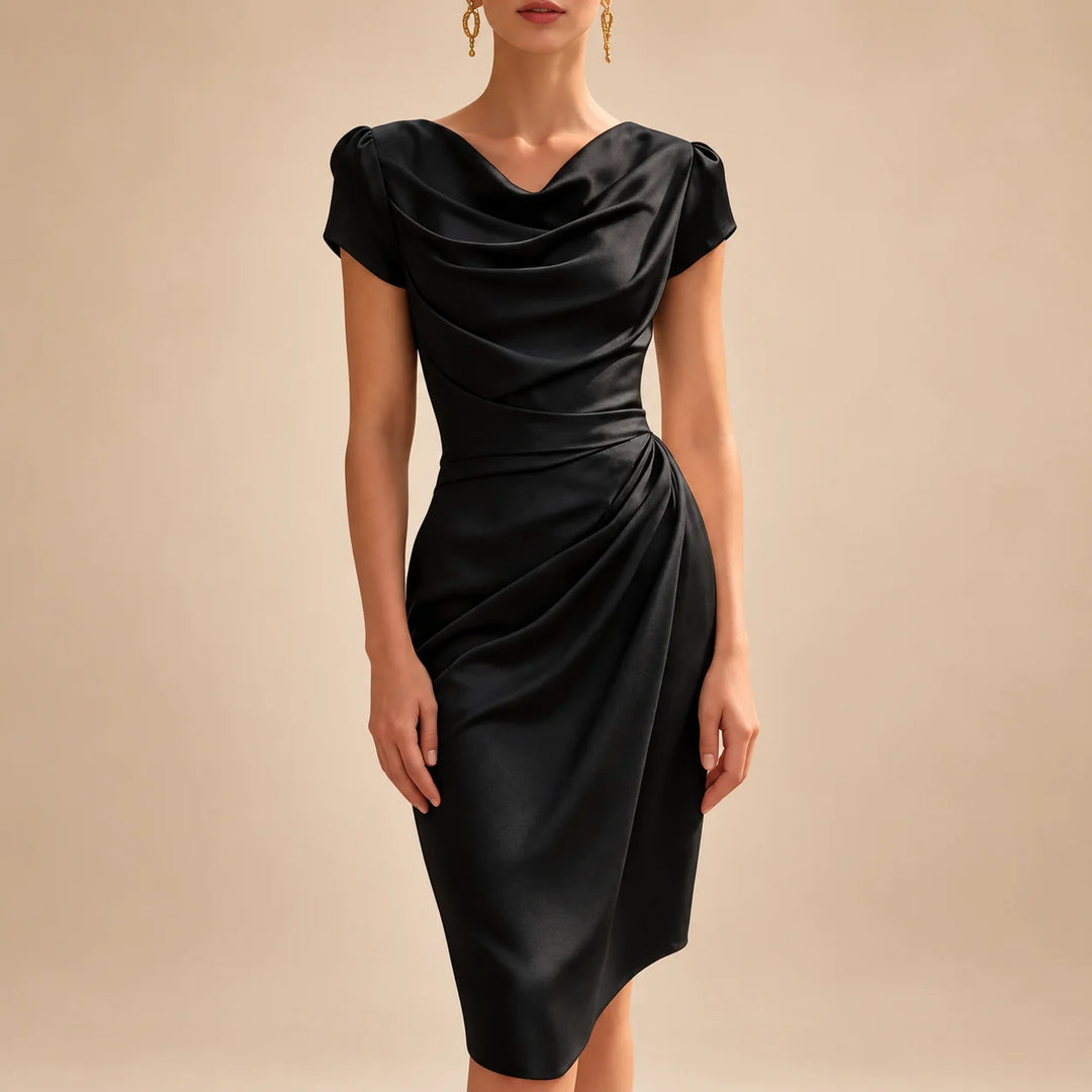Daisy | Women's Cap Sleeve Draped Midi Cowl Neck Dress