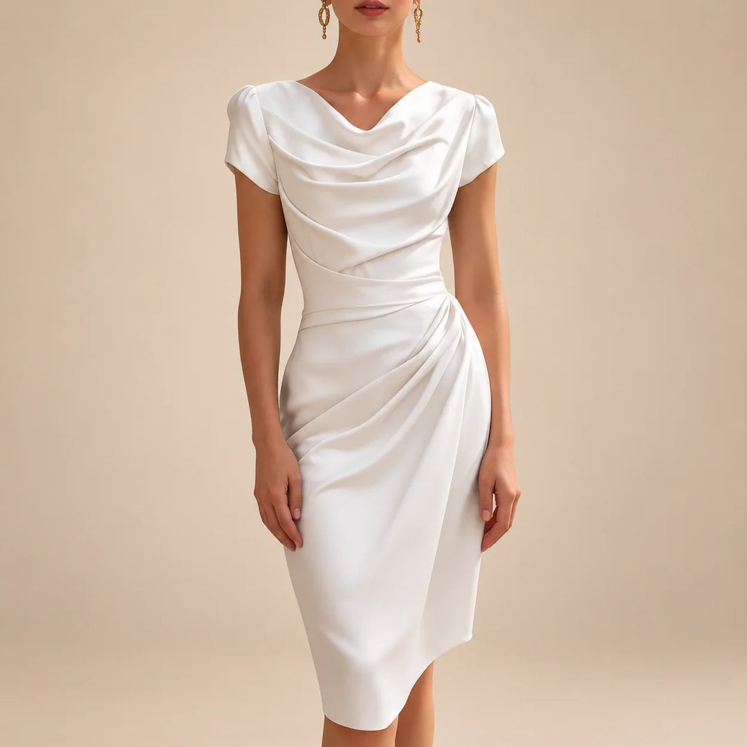 Daisy | Women's Cap Sleeve Draped Midi Cowl Neck Dress