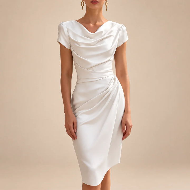 Daisy | Women's Cap Sleeve Draped Midi Cowl Neck Dress