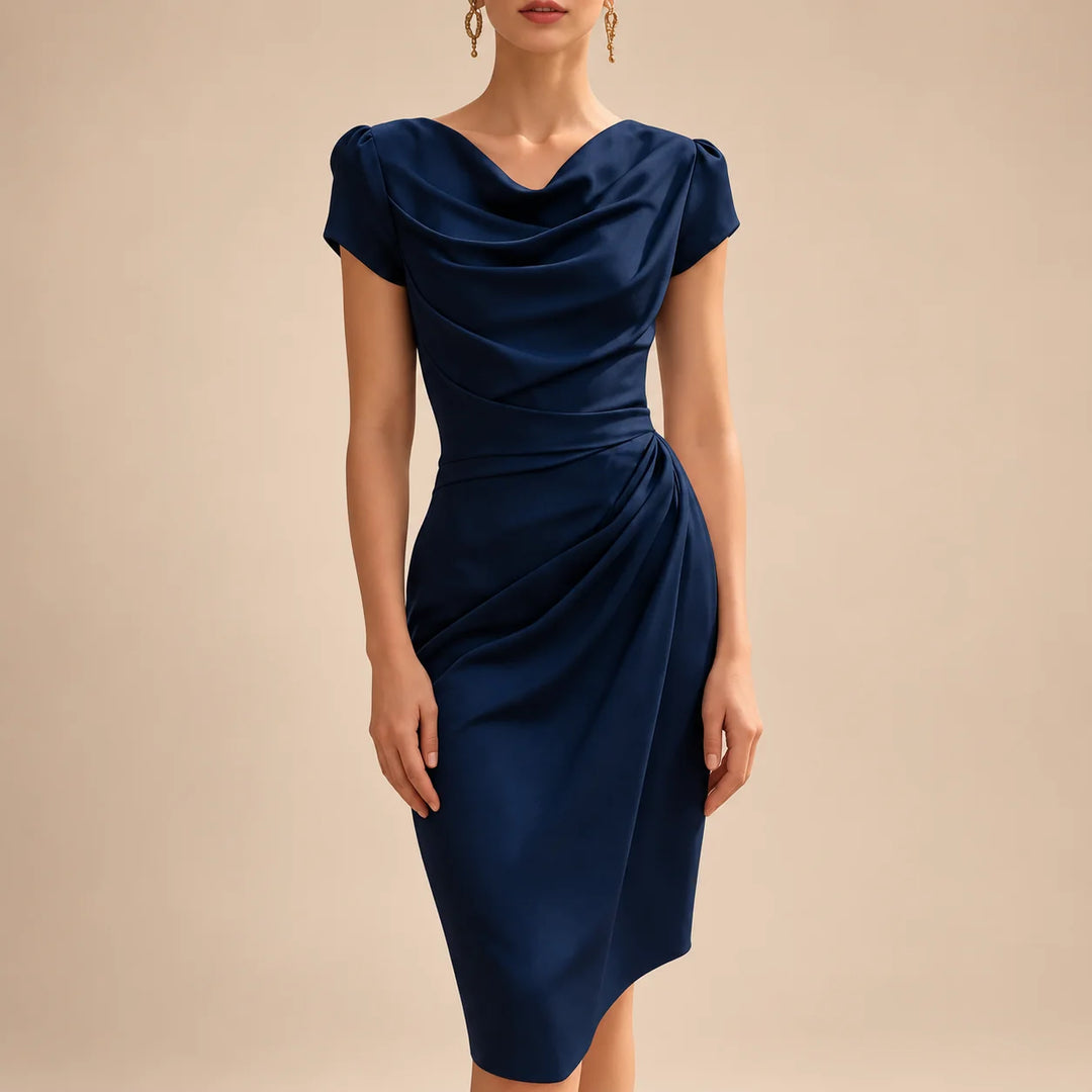 Daisy | Women's Cap Sleeve Draped Midi Cowl Neck Dress